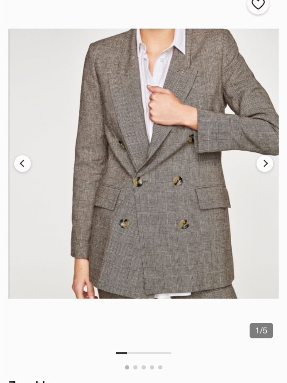 Zara Double-Breasted brown Glen Plaid Blazer size M